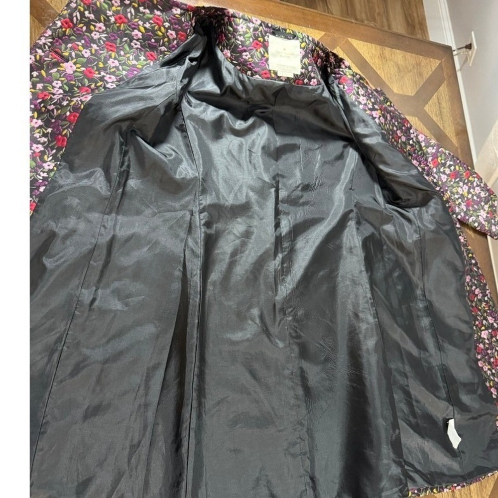 Kate Spade New York Womens Floral Quilted Button Front Topper Coat Black Multi 8 - Picture 11 of 16